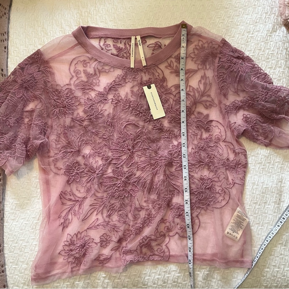 Anthropologie Lavender Sheer Embroidered Floral Blouse - Picture 6 of 6
